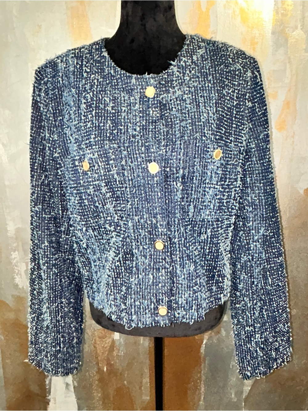 Frame classic textured bouclé denim jacket